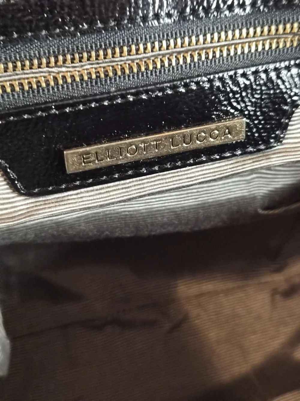 Elliott Lucca Black Patent Leather Satchel Shoulder Bag Gold Hardware EUC